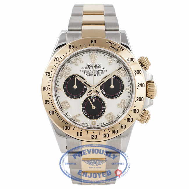 Rolex Daytona Two Tone White Dial Black Subdials 116523 CJQHNA - Beverly Hills Watch Company Watch Store