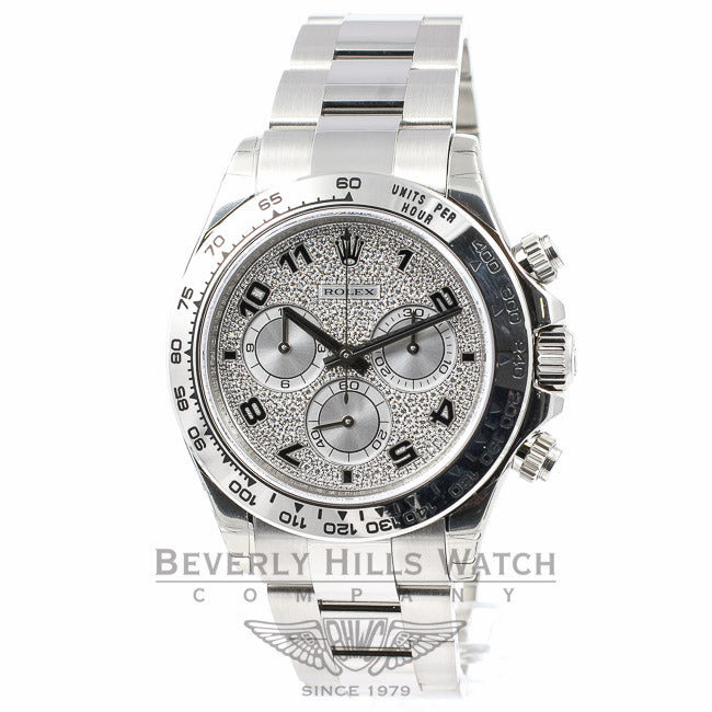 Rolex Daytona White Gold Pave Diamond Enamel Arabic Watch 116505 Beverly Hills Watch Company Watches