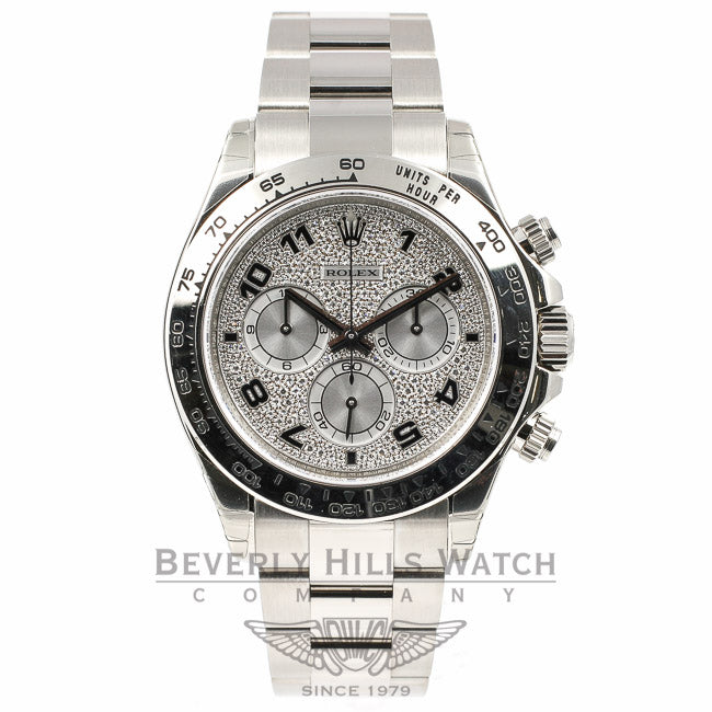 Rolex Daytona White Gold Pave Diamond Enamel Arabic Watch 116505 Beverly Hills Watch Company Watches