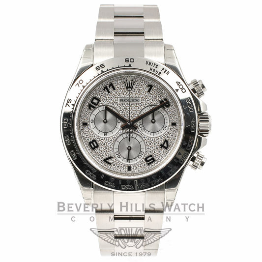 Rolex Daytona White Gold Pave Diamond Enamel Arabic Watch 116505 Beverly Hills Watch Company Watches