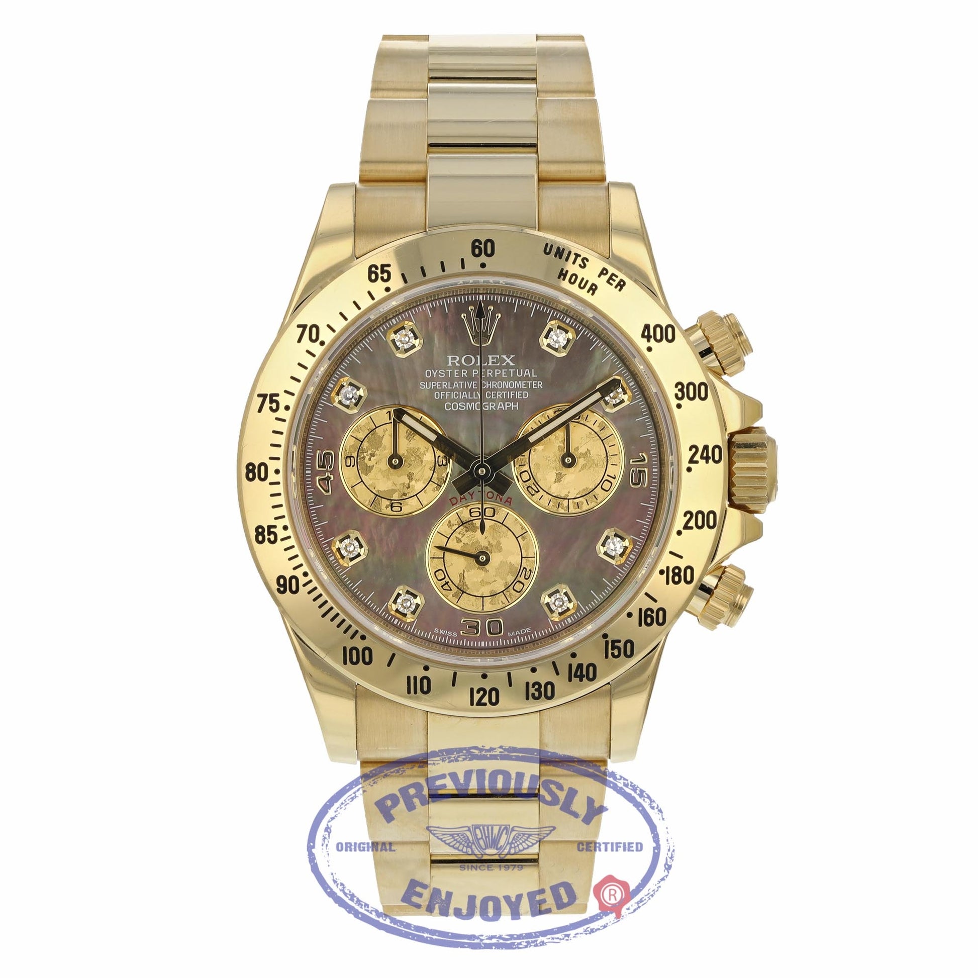 Rolex Daytona 40MM Yellow Gold Dark Mother of Pearl Diamond Dial 116528 RRZ356