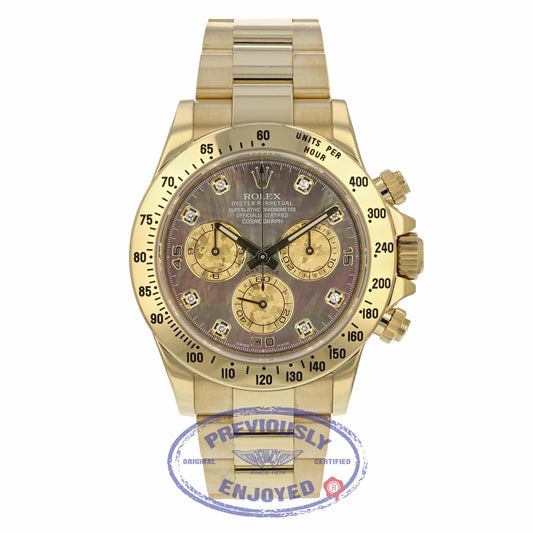 Rolex Daytona 40MM Yellow Gold Dark Mother of Pearl Diamond Dial 116528 RRZ356
