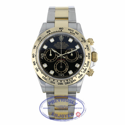Rolex Daytona 40mm Stainless Steel 18K Yellow Gold Black Diamond Dial 116503