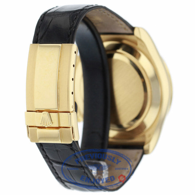 Rolex Daytona 40mm Yellow Gold Blue Dial Alligator Strap Watch 116518 HEP73Z