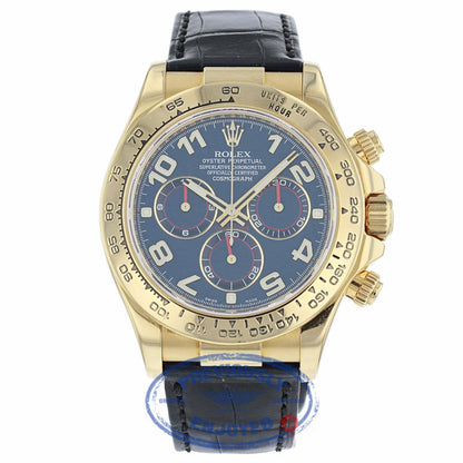 Rolex Daytona 40mm Yellow Gold Blue Dial Alligator Strap Watch 116518 HEP73Z