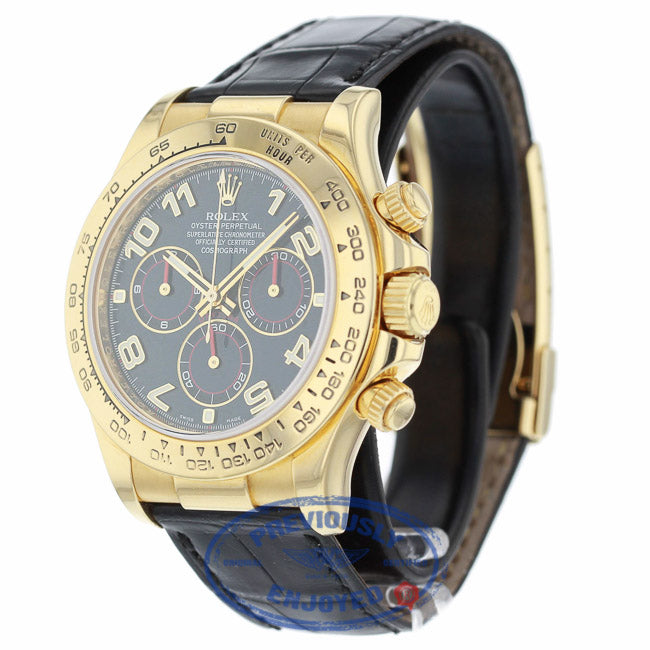 Rolex Daytona 40mm Yellow Gold Blue Dial Alligator Strap Watch 116518 HEP73Z