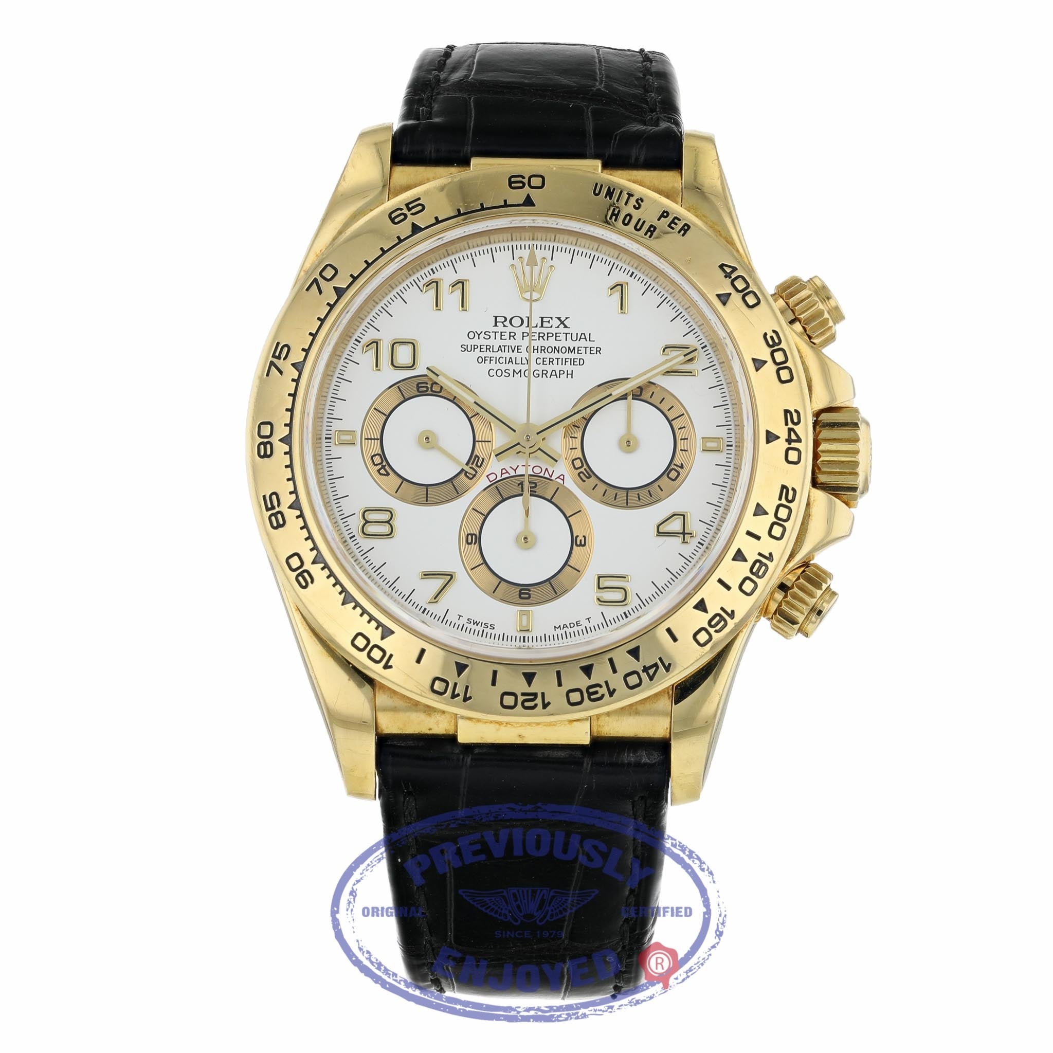 Rolex Daytona Zenith Movement Yellow Gold White Dial Alligator