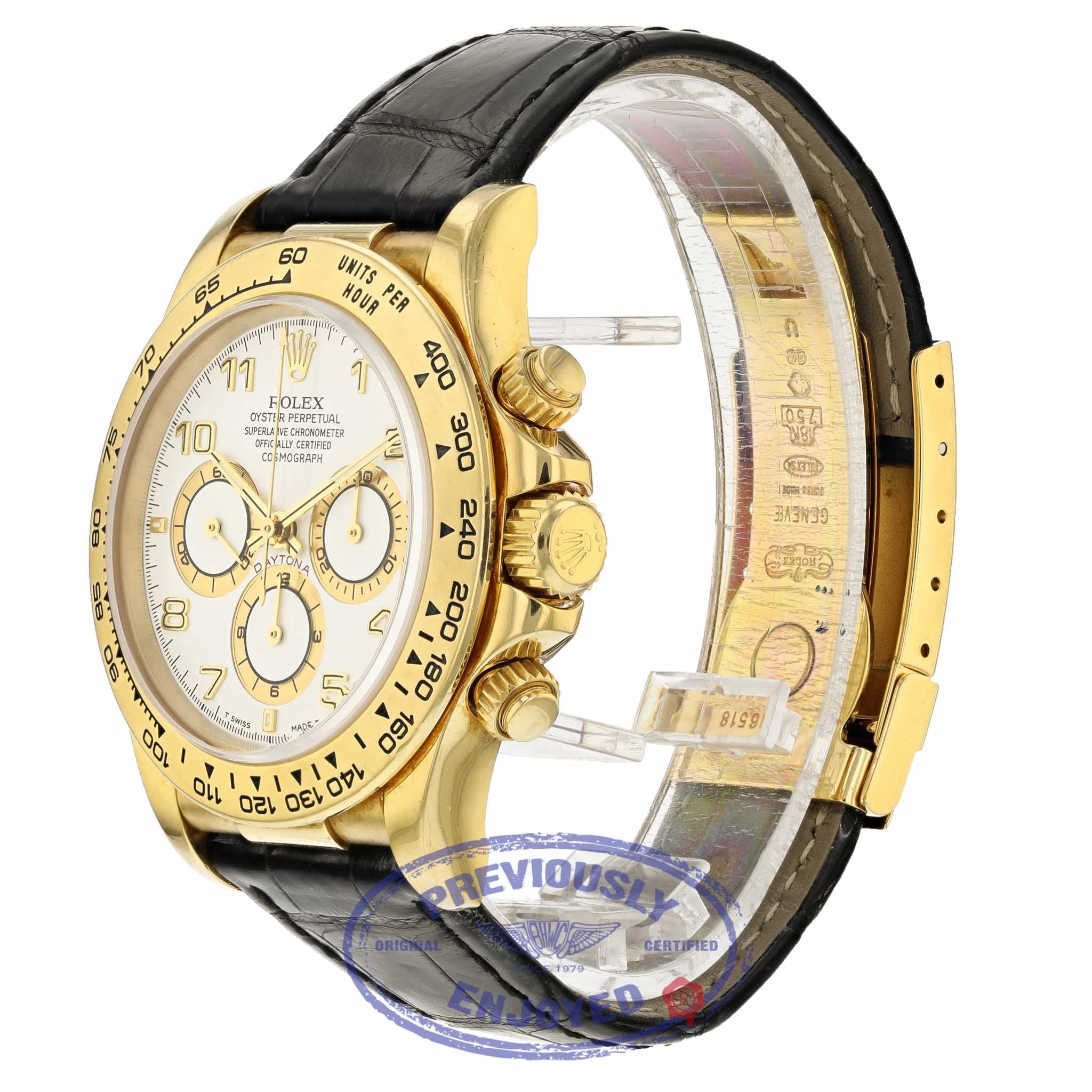 Rolex Daytona Zenith Movement Yellow Gold White Dial Alligator