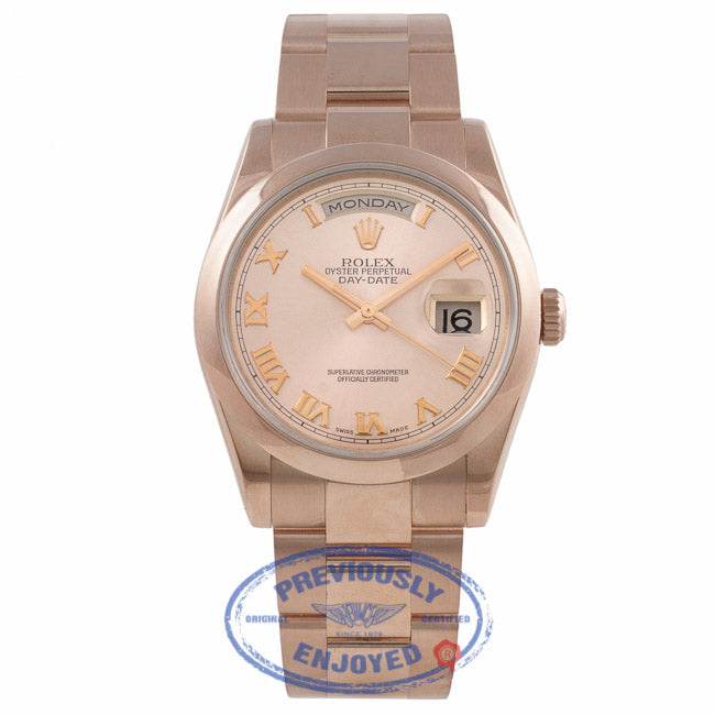 Rolex Day-Date President 36MM 18k Rose Gold Domed Bezel Pink Roman 118205 0AL4AL - Beverly Hills Watch Company Watch Store