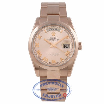 Rolex Day-Date President 36MM 18k Rose Gold Domed Bezel Pink Roman 118205 0AL4AL - Beverly Hills Watch Company Watch Store