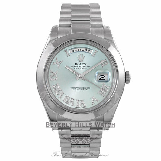 Rolex Day-Date II President 41MM Platinum Ice Blue Roman Diamond Dial 218206 7JR5WE - Beverly Hills Watch Company Watch Store