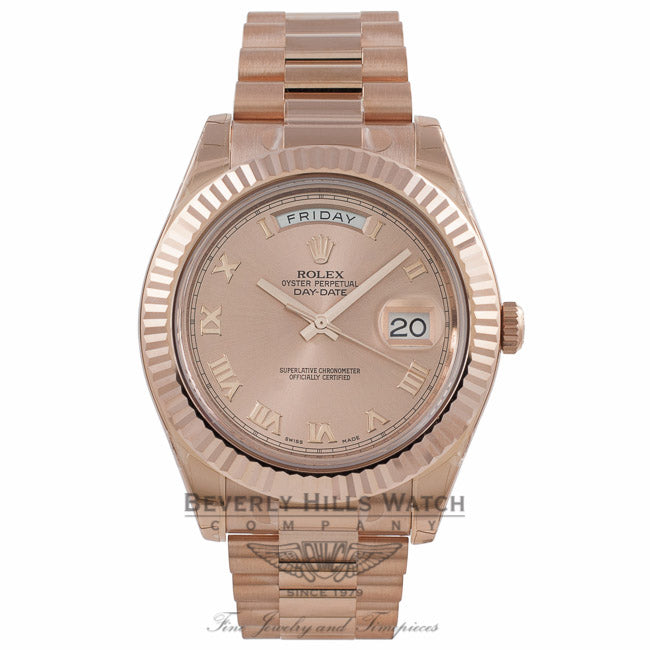 Rolex Day Date II 41mm Everose Pink Champagne Dial Watch 218235 VXFZ2V - Beverly Hills Watch Company Watch Store
