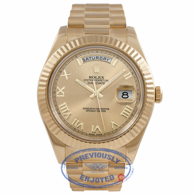 Rolex Day-Date II President 41MM 18K Yellow Gold Fluted Bezel Champagne Dial 218238 ZVPPNZ - Beverly Hills Watch Company Watch Store