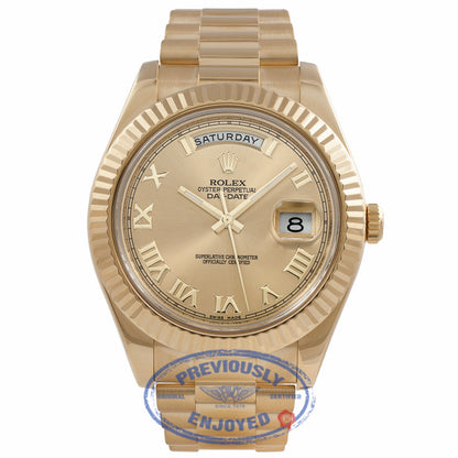 Rolex Day-Date II President 41MM 18K Yellow Gold Fluted Bezel Champagne Dial 218238 ZVPPNZ - Beverly Hills Watch Company Watch Store
