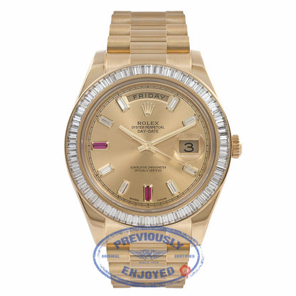 Rolex Day-Date II President 41MM Yellow Gold Diamond Bezel Champagne Dial 218398 WLHMAL - Beverly hills Watch Store
