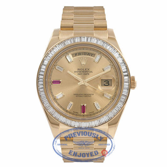 Rolex Day-Date II President 41MM Yellow Gold Diamond Bezel Champagne Dial 218398 WLHMAL - Beverly hills Watch Store