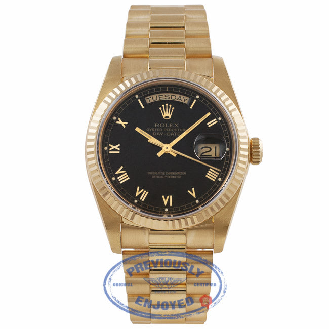 Rolex Day-Date President 18k Yellow Gold 36MM Black Dial Roman Markings 18038 13Z24R - Beverly Hills Watch Company Watch Store