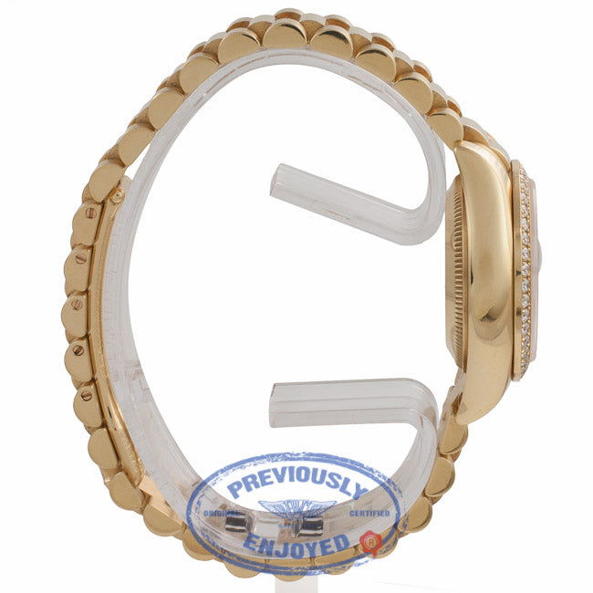 Rolex Datejust 26MM 18k Yellow Gold Diamond Bezel Champagned Diamond Dial President Bracelet 179138 W1UK4T - Beverly Hills Watch Company Watch Store