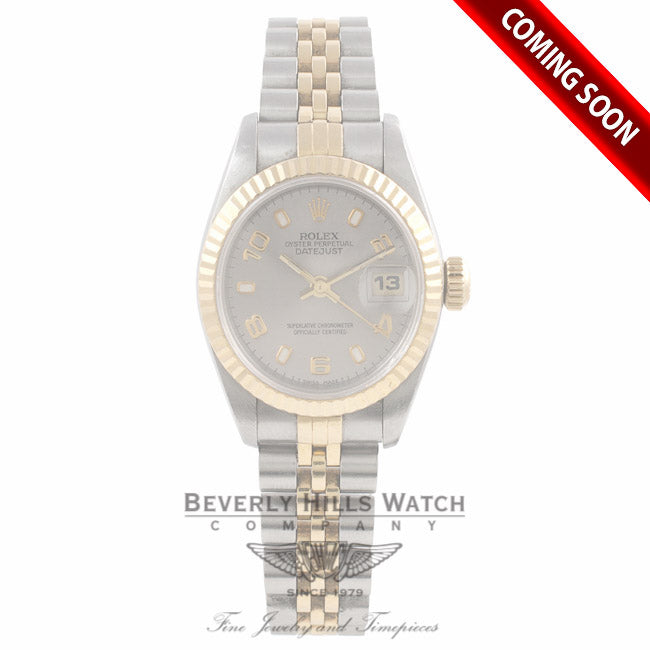 Rolex 26mm Datejust 18k Yellow Gold Stainless Steel Rodium Roman Numeral Index Markers Dial 69173 298RRZ- Beverlyhills Watch Company Watch Store