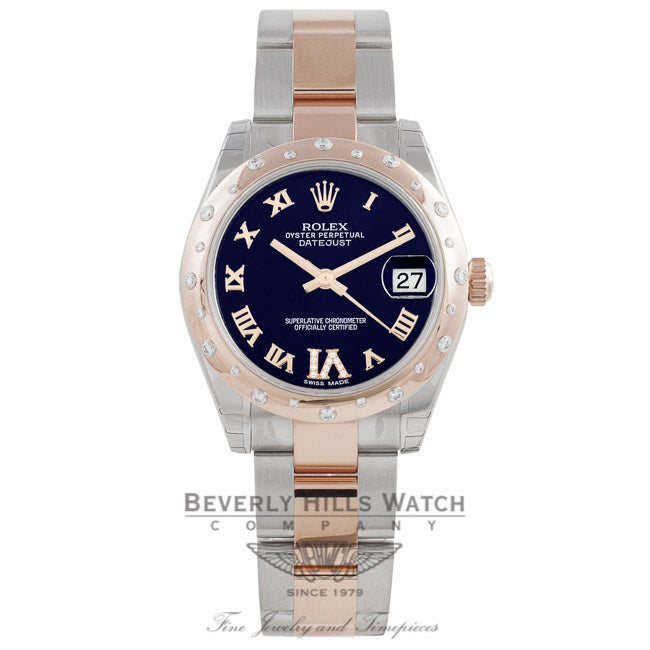 Rolex Dayjust 18k Rose Gold Stainless Steel Diamond Rose Gold Domed Bezel Purple Dial 178341 3A3H8V - Beverly Hills Watch Company Watch Store