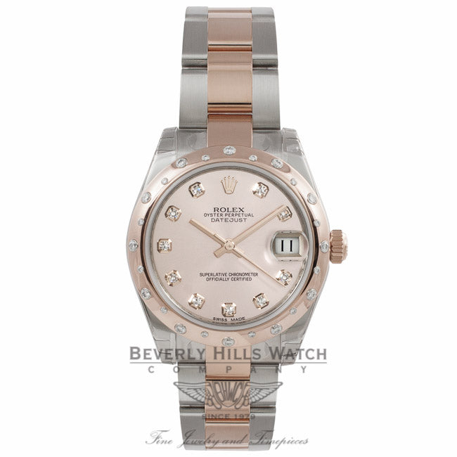 Rolex DayJust 18k Rose Gold Stainless Steel Diamond Rose Gold Domed Bezel Pink Champagne Diamond Dial 178341 T80XX2 - Beverly Hills Watch Company Watch Store
