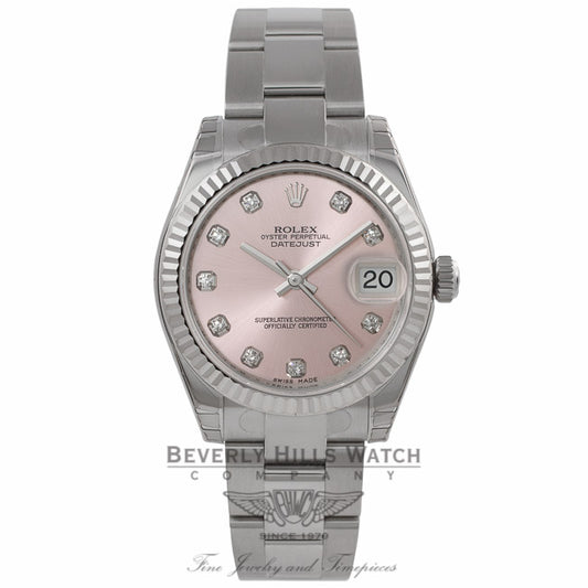 Rolex Datejust 31MM Stainless Steel 18k White Gold Fluted Bezel Pink Diamond Dial 178274 ATHQZH - Beverly Hills Watch Company Watch Store