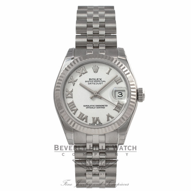 Rolex Datejust 31MM Stainless Steel White Dial Roman Numerals Jubilee Bracelet 178274 4HDV2Y - Beverly Hills Watch Company