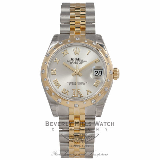 Rolex Oyster Date-Just Yellow Gold Stainless Steel Diamond Bezel Silver Dial 178343 MUTA6R - Beverly Hills Watch Store