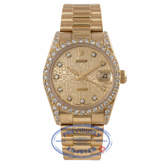 Rolex Datejust 31MM 18k Yellow Gold Champagne Diamond Rolex Dial President Bracelet 68278 Z469Y5 - Beverly Hills Watch Company Watch Store