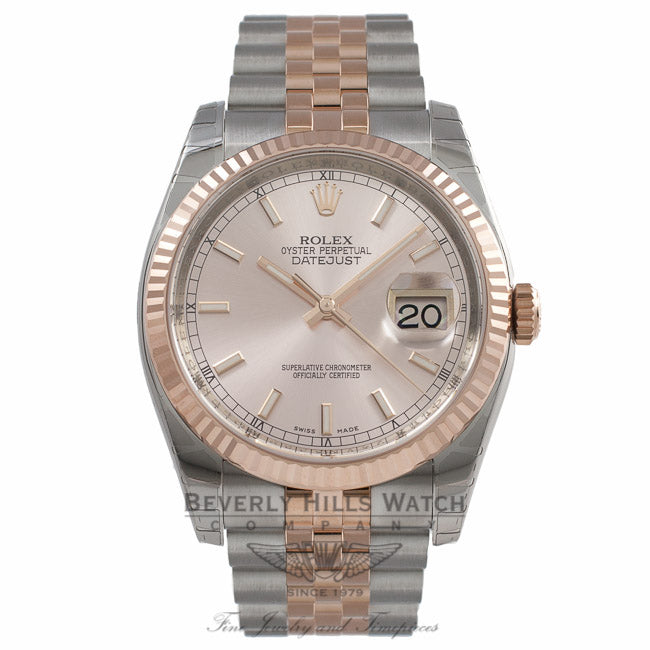 Rolex DateJust 36mm 18k Rose Gold and Stainless Steel Pink Dial 116231 MQMZ90 - Beverly Hills Watch Store