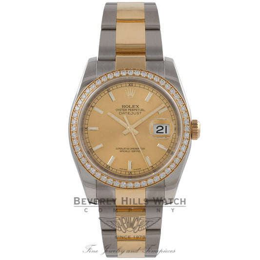 Rolex DateJust 36mm Steel and Gold Diamond Bezel and Champage Dial 116243 MIJZMU