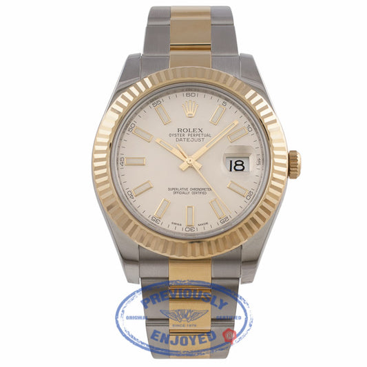 Rolex Datejust II 41mm Stainless Steel and Yellow Gold Ivory Index Dial 116333 2Y5F9H - Beverly Hills Watch Company Watch Store