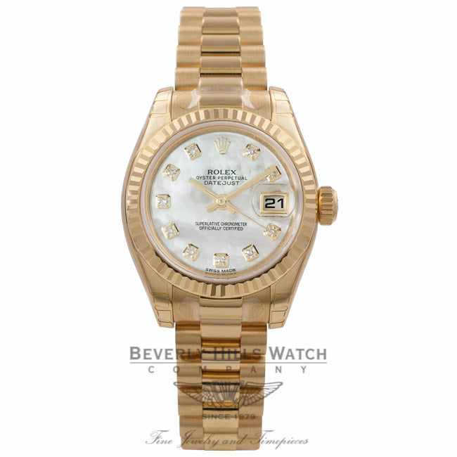 Rolex Lady Datejust 26mm Automatic White Dial 18k Yellow Gold 179178 PWZLHF - Beverly Hills Watch Company