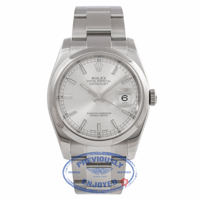 Rolex Datejust Stainless Steel 36mm Domed Bezel Silver Stick Dial116200 - TZEVA5 - Beverly Hills Watch Company Watch Store