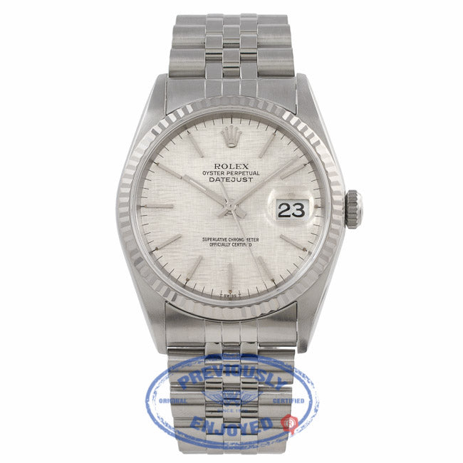Rolex Datejust 36MM Stainless Steel 18k White Gold Fluted Bezel Silver Dial Jubilee Dial 16234 C26DKD - Beverly Hills Watch Company Watch Store