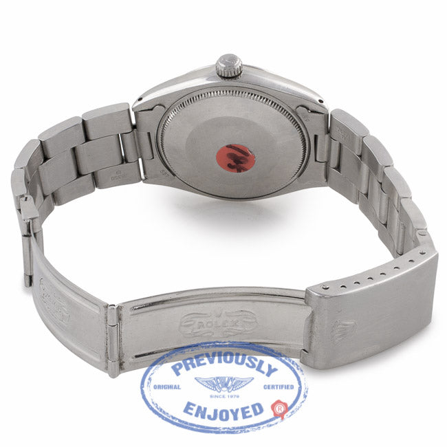 Rolex Explorer 34mm Stainless Steel Gilt Print Gloss Black Dial Bracelet 5500 WY7AYQ - Beverly Hills Watch Company Watch Store