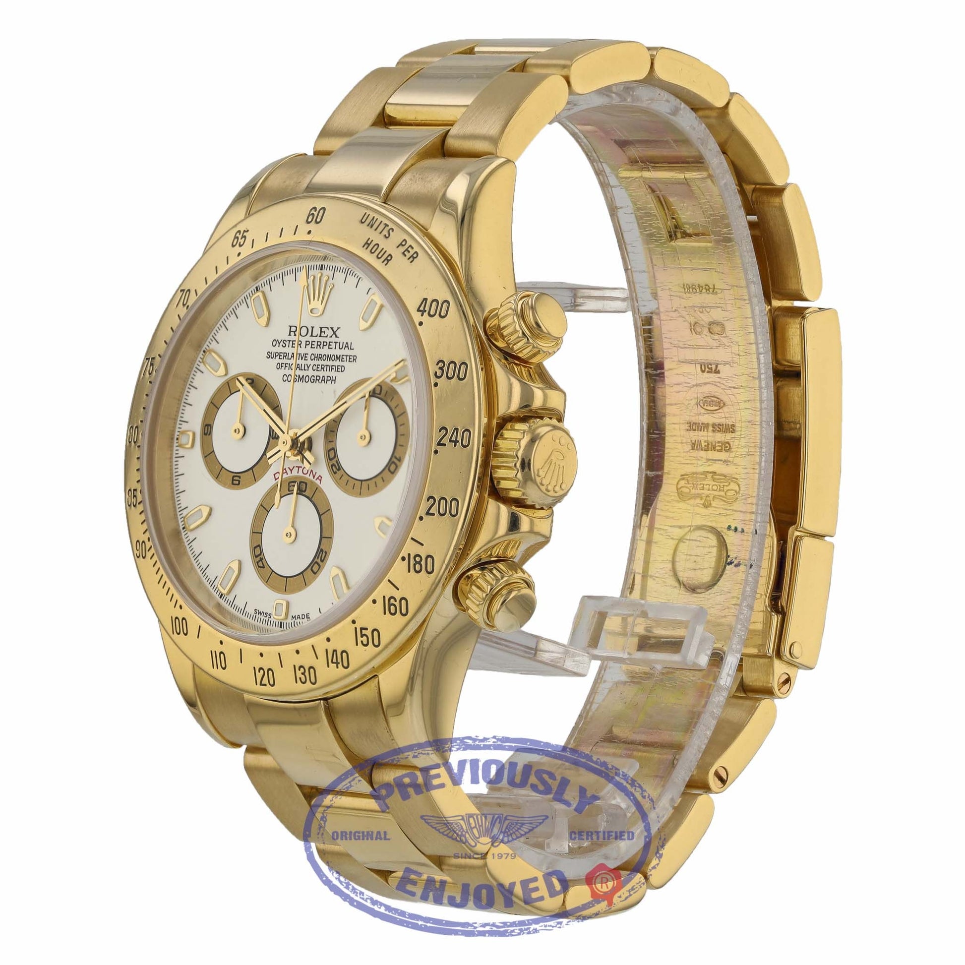 Rolex Daytona Cosmograph Yellow Gold White Index Dial Oyster Bracelet 116528 T22448 - Beverly Hills Watch Company