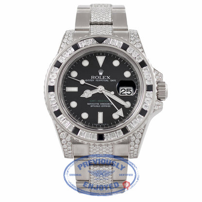 Rolex GMT MASTER II 40mm 18K White Gold Diamond Case Black Dial Diamond Sapphires Bezel Watch 116759SANR - Beverly Hills Watch Company Watch Store