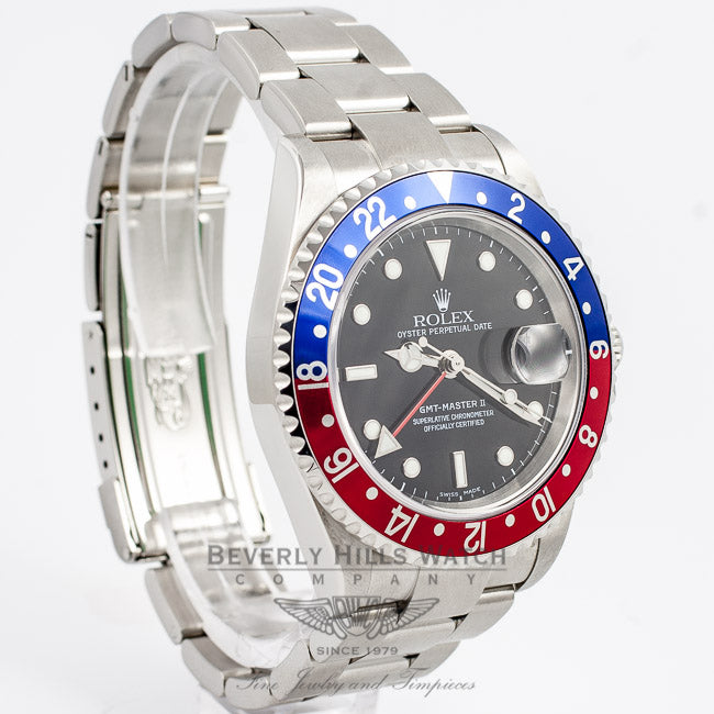 Rolex GMT MASTER II 16710 Stainless Steel Oyster Bracelet Black Dial Blue and Red Pepsi Bezel Automatic Watch Beverly Hills Watch Company Rolex Watch Store