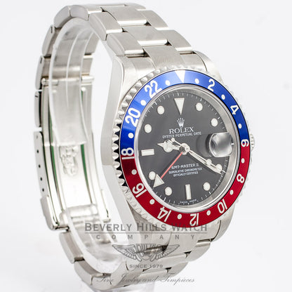 Rolex GMT MASTER II 16710 Stainless Steel Oyster Bracelet Black Dial Blue and Red Pepsi Bezel Automatic Watch Beverly Hills Watch Company Rolex Watch Store