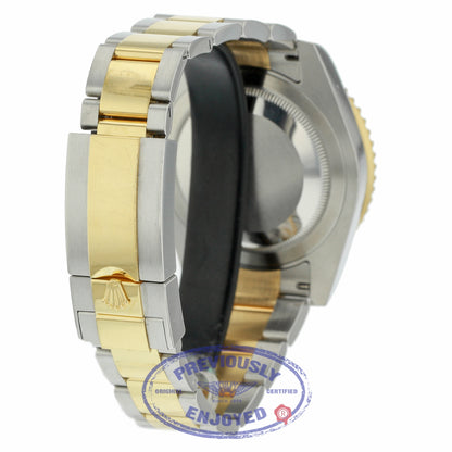 Rolex GMT MASTER II Stainless Steel and Yellow Gold Oyster Bracelet Black Dial Ceramic Bezel 116713LN 0XR75J - Beverly Hills Watch Company