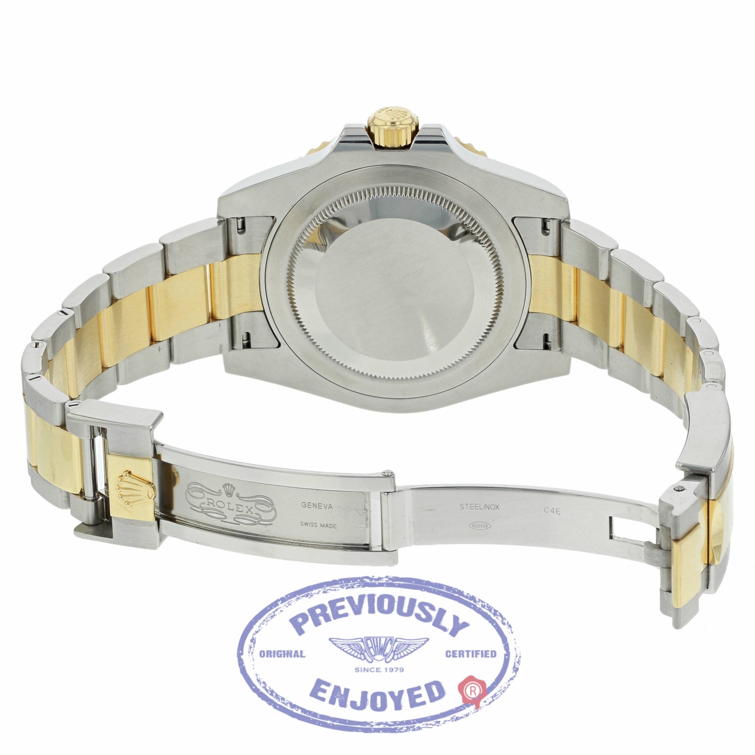 Rolex GMT MASTER II Stainless Steel and Yellow Gold Oyster Bracelet Black Dial Ceramic Bezel 116713LN 0XR75J - Beverly Hills Watch Company