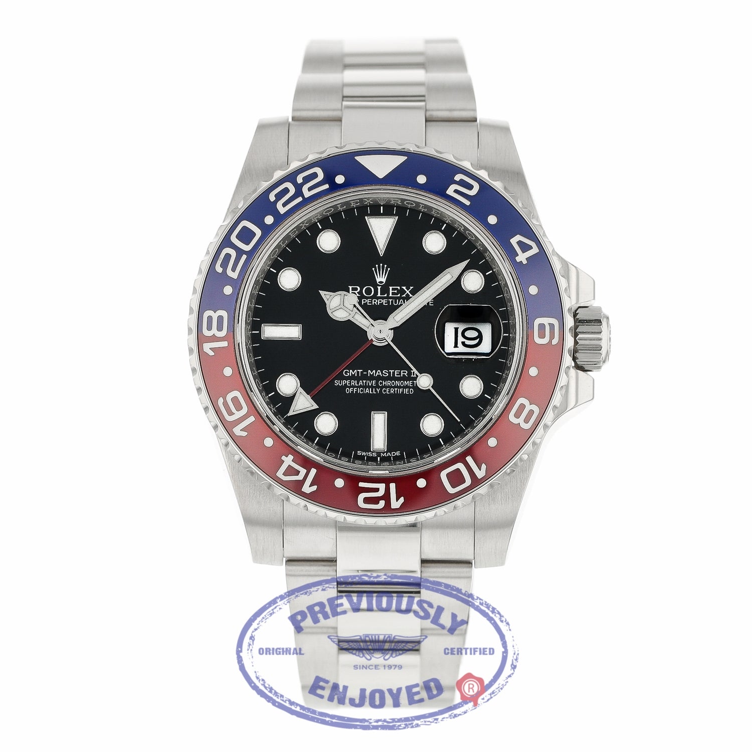 Rolex GMT Master II Black Lacquer Dial 18K White Gold Oyster Bracelet Automatic 116719BLRO JXFXQQ - Beverly Hills Watch