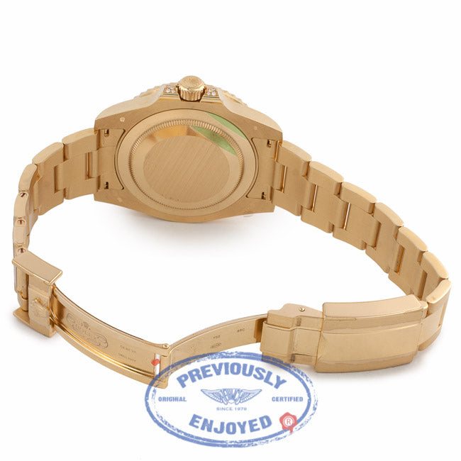 Rolex GMT Master II 18K Yellow Gold Black Dial Rubies & Sapphire Bezel Diamond Case 116758SARU JZHMPX  - Beverly Hills Watch Company Watch Store