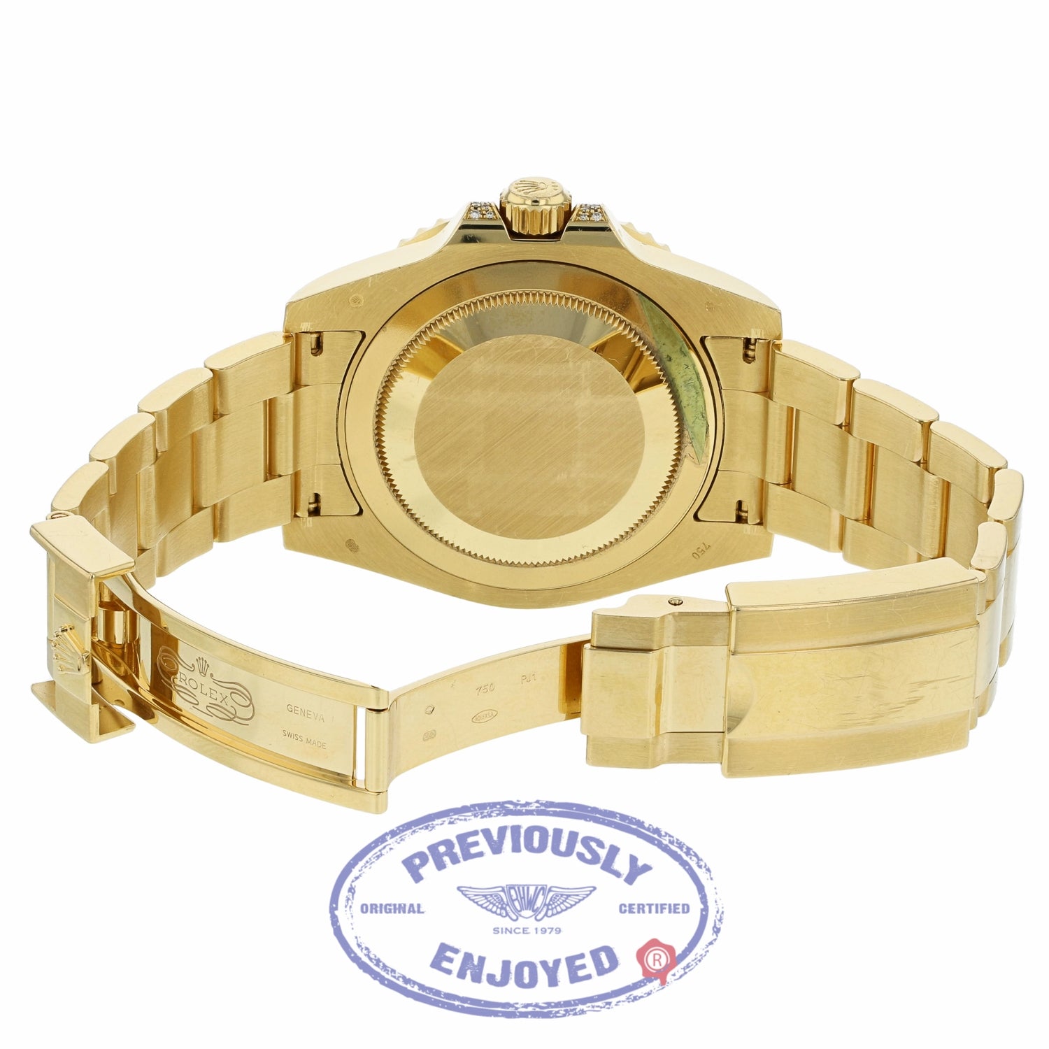 Rolex GMT Master II 18K Yellow Gold Black Dial Factory Baguette Diamond Bezel and Sapphire 116758SA PAVE VMAY1N - Beverly Hills Watch Company