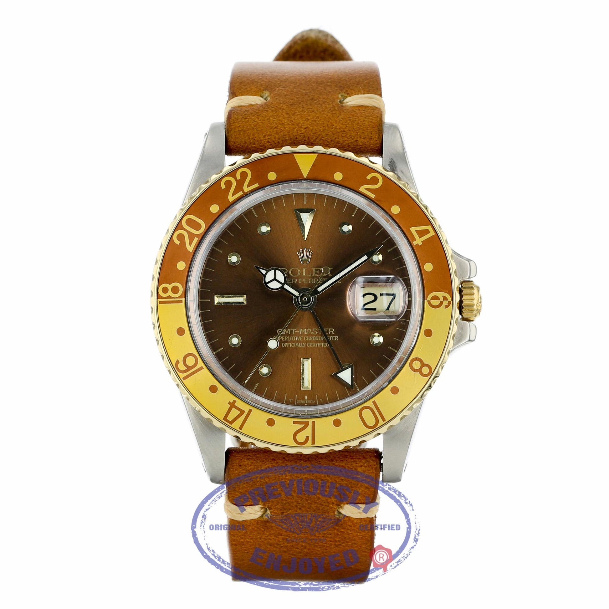 Rolex GMT-Master II "Root-Beer" Brown Strap 1675 LXWE4L - Beverly Hills Watch