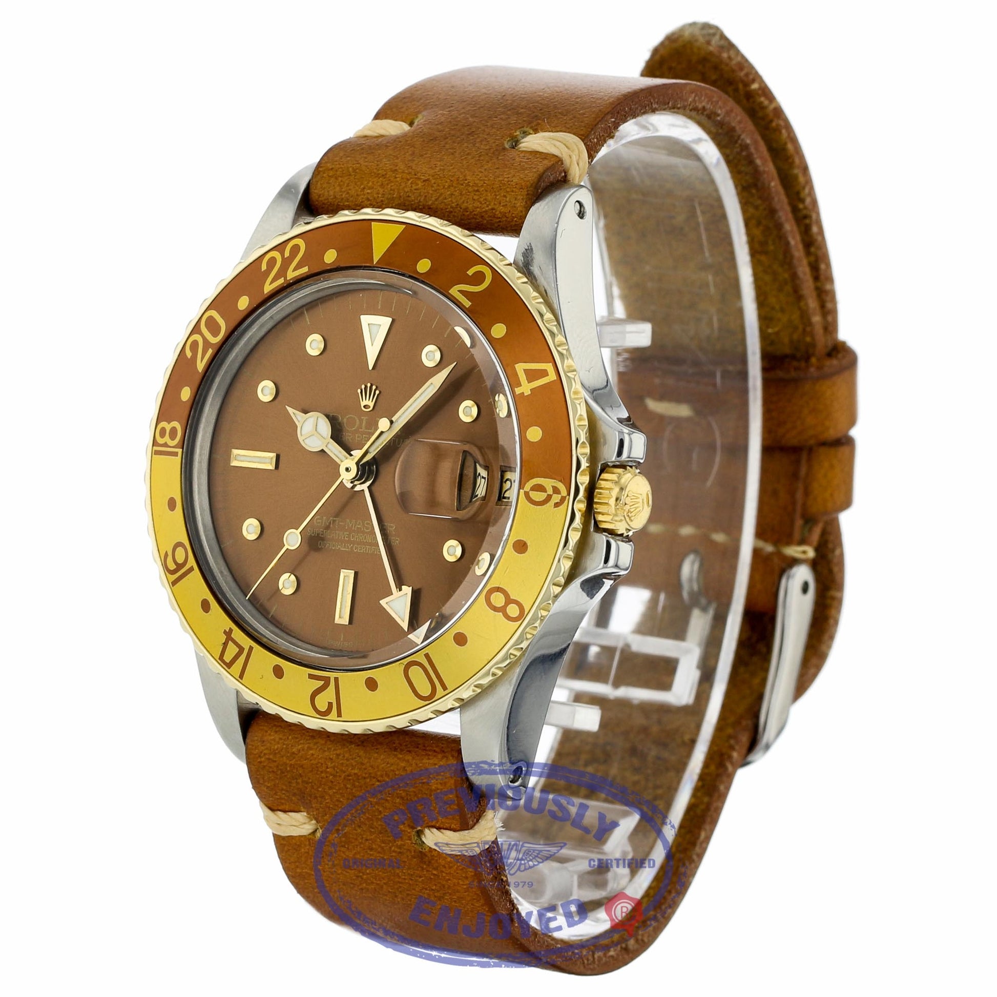 Rolex GMT-Master II "Root-Beer" Brown Strap 1675 LXWE4L - Beverly Hills Watch