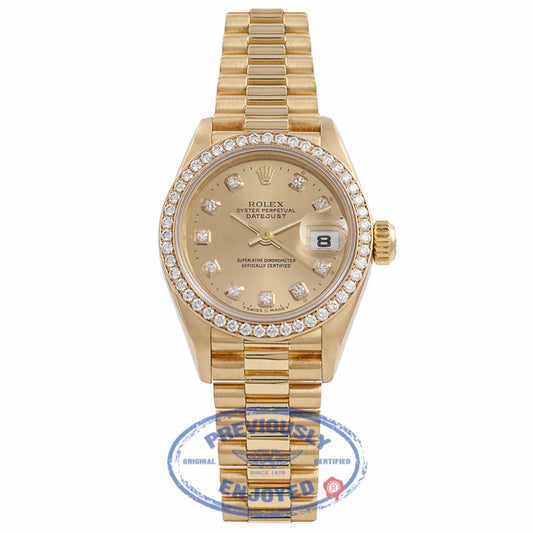 Rolex Datejust President 26MM Ladies 18k Yellow Gold Diamond Bezel Champagne Diamond Dial 69138 WCSWZZ - Beverly Hills Watch Company Watch Store
