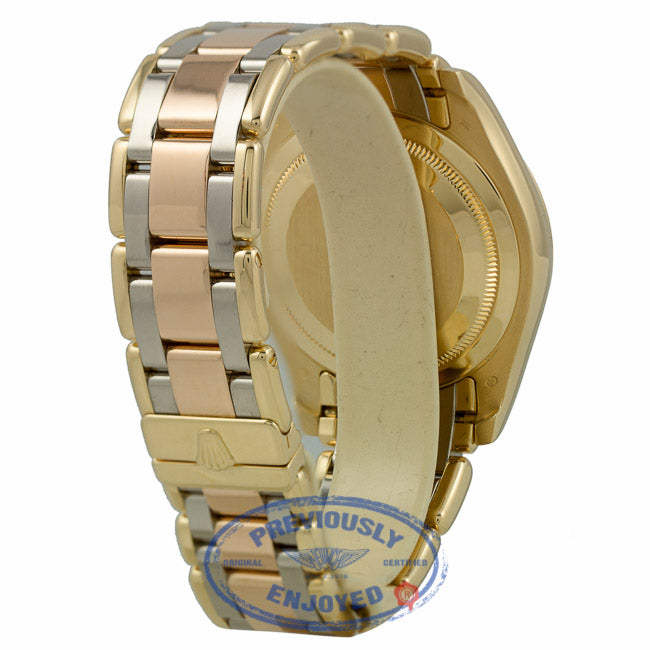 Rolex Day-Date Masterpiece Tridor Bracelet Champagne Diamond Dial Full Diamond Bezel Watch 18948 DK9T49 - Beverly Hills Watch Company