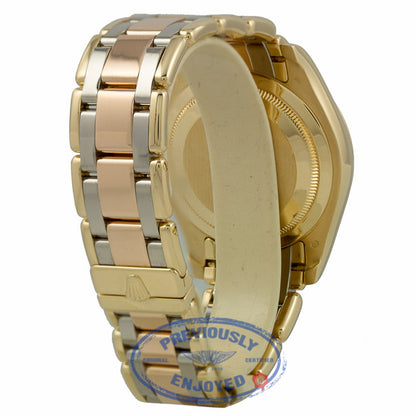 Rolex Day-Date Masterpiece Tridor Bracelet Champagne Diamond Dial Full Diamond Bezel Watch 18948 DK9T49 - Beverly Hills Watch Company